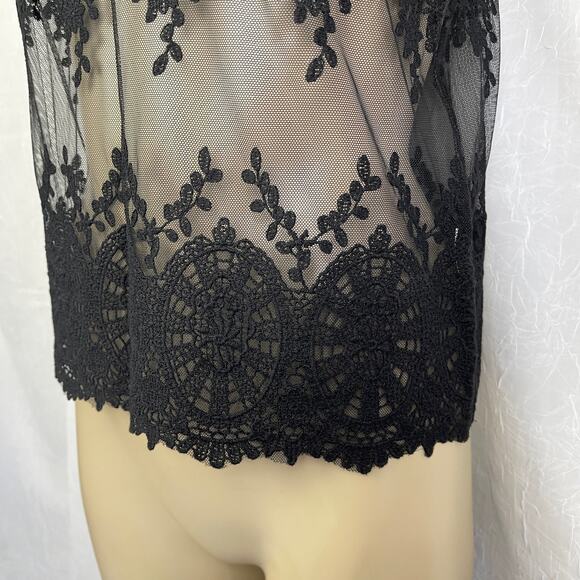 Black Sheer Mesh Knit Lace T Shirt Scalloped Hem Forever 21 Size Small - Picture 4 of 16